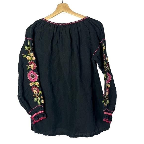 J Peterman Black Floral Embroidered Boho Long Sleeve Blouse S - Picture 2 of 5